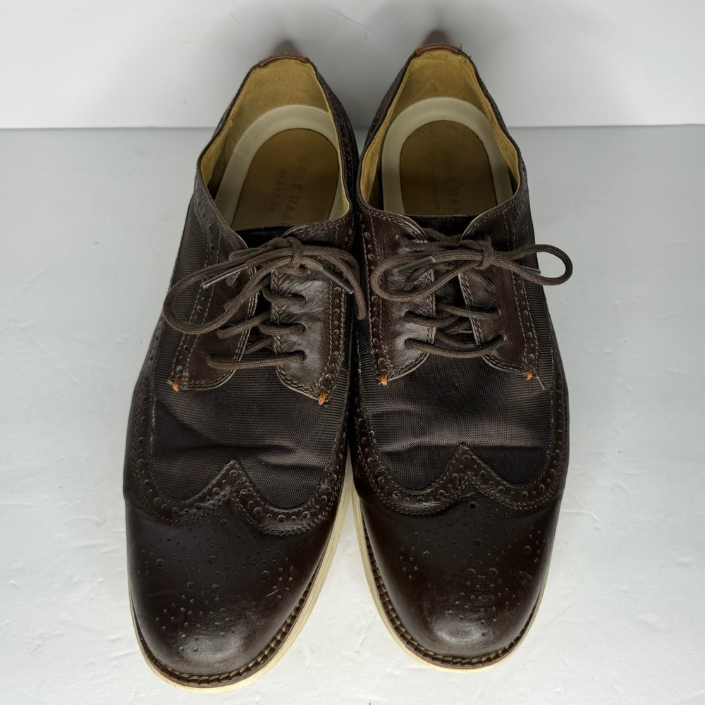 Cole Haan‎ Grand O’s Brown Leather And Fabric Wingtip Oxfords  Men’s Size 11.5 M - Picture 4 of 13